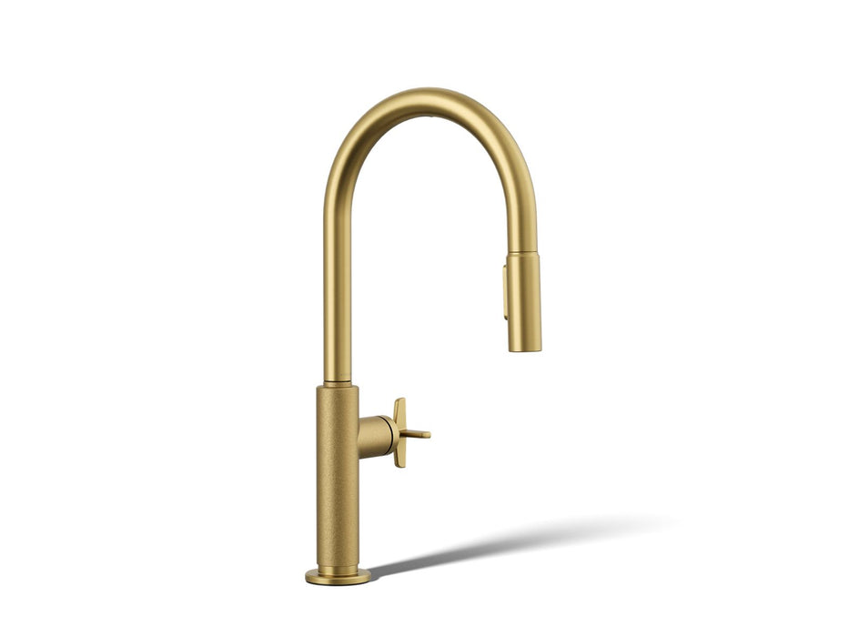 KOHLER K-28670-3RT2 Billet Touchless pull-down kitchen sink faucet with two-function sprayhead, vibrant brushed moderne brass