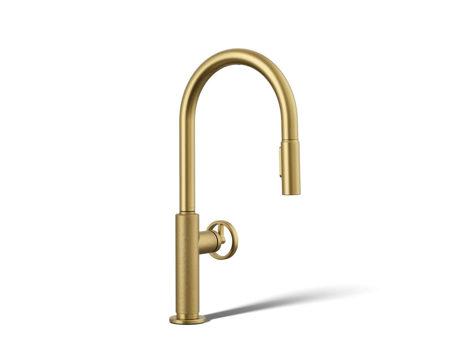 KOHLER K-28670-9RT2 Billet Touchless pull-down kitchen sink faucet with two-function sprayhead, vibrant brushed moderne brass