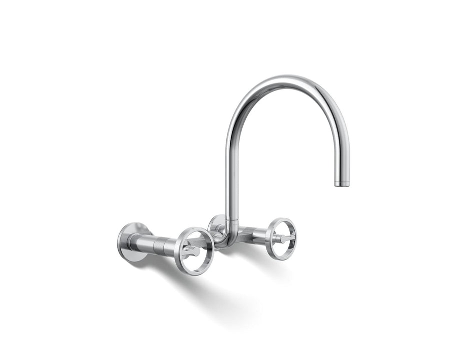 KOHLER K-28672-9 Billet Two-hole wall-mount bridge kitchen sink faucet, polished chrome