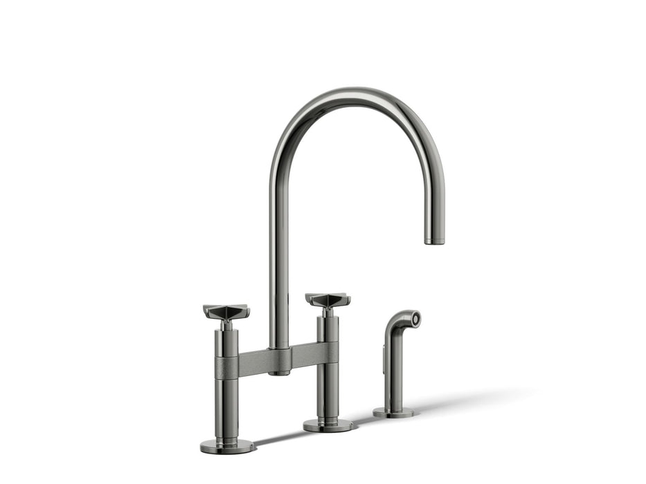 KOHLER K-28673-3 Billet Two-hole bridge kitchen sink faucet with side sprayer