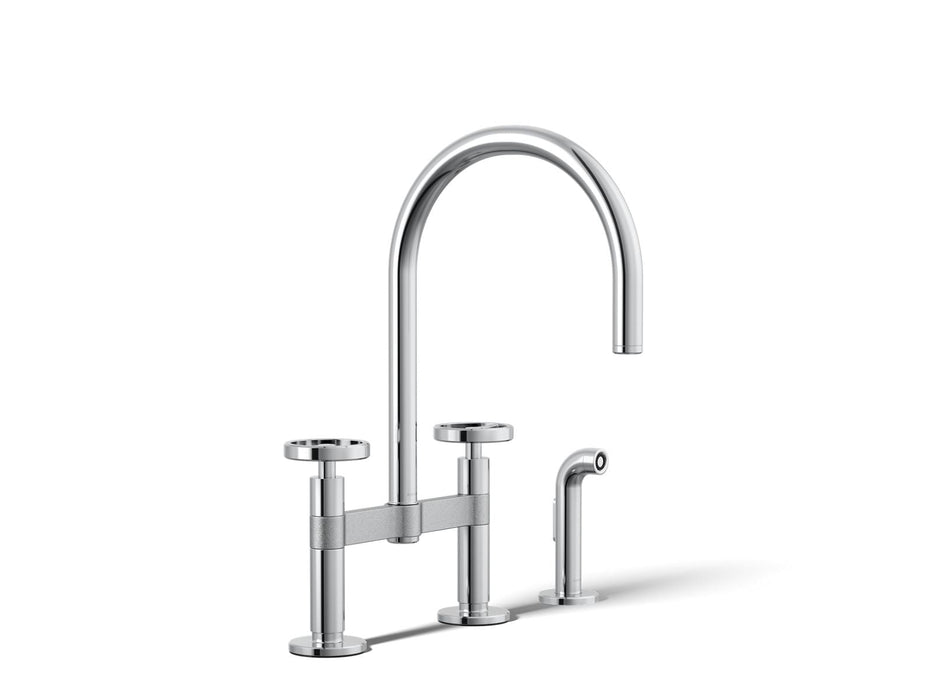 KOHLER K-28673-9 Billet Two-hole bridge kitchen sink faucet with side sprayer