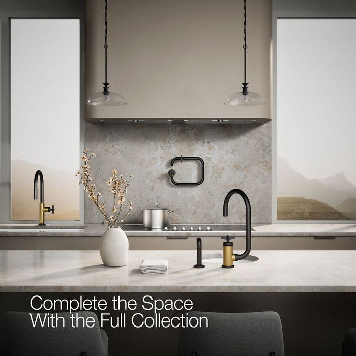 KOHLER K-28675-3 Billet Single-handle bar sink faucet with two-function extended-reach spout and side sprayer, matte...