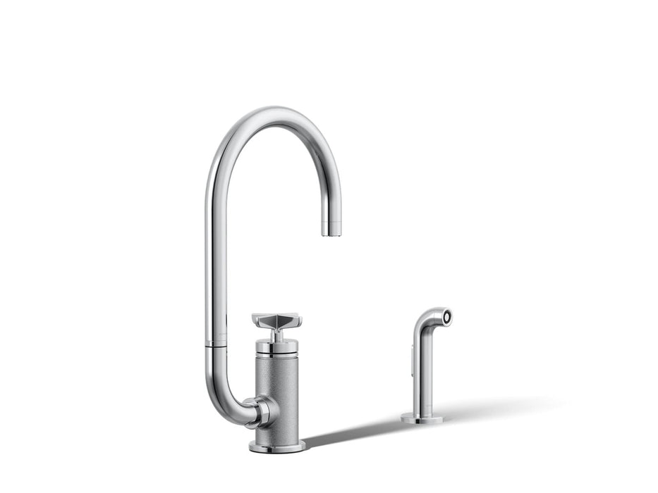 KOHLER K-28675-3 Billet Single-handle bar sink faucet with two-function extended-reach spout and side sprayer