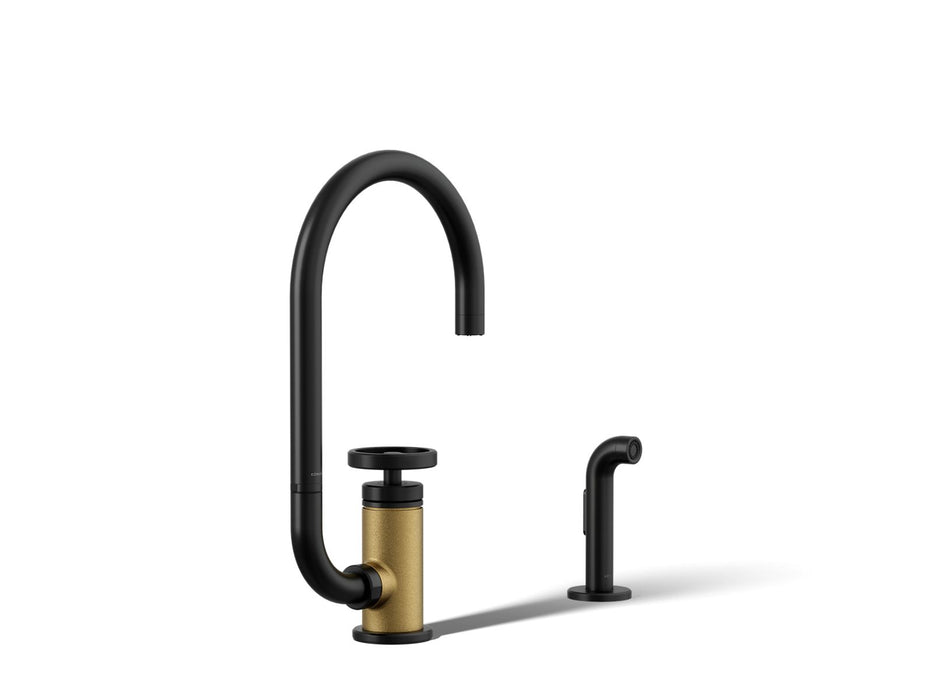 KOHLER K-28675-9 Billet Single-handle bar sink faucet with two-function extended-reach spout and side sprayer, matte...