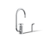 KOHLER K-28675-9 Billet Single-handle bar sink faucet with two-function extended-reach spout and side sprayer, polished...