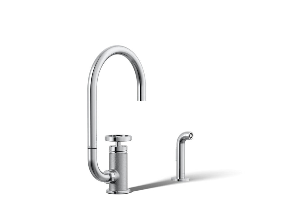 KOHLER K-28675-9 Billet Single-handle bar sink faucet with two-function extended-reach spout and side sprayer, polished...