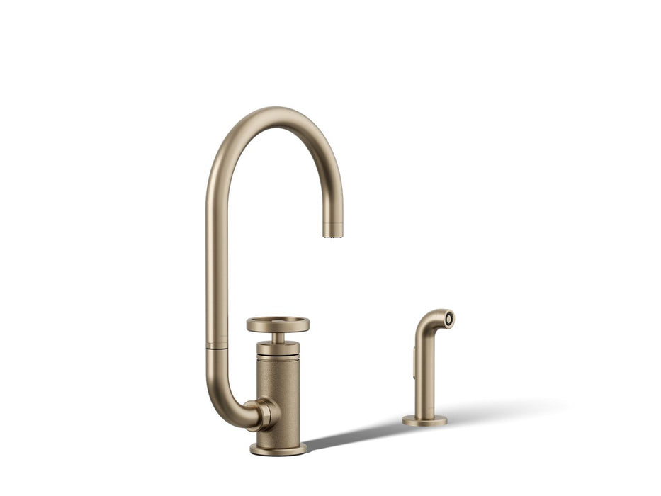 KOHLER K-28675-9 Billet Single-handle bar sink faucet with two-function extended-reach spout and side sprayer, vibrant...
