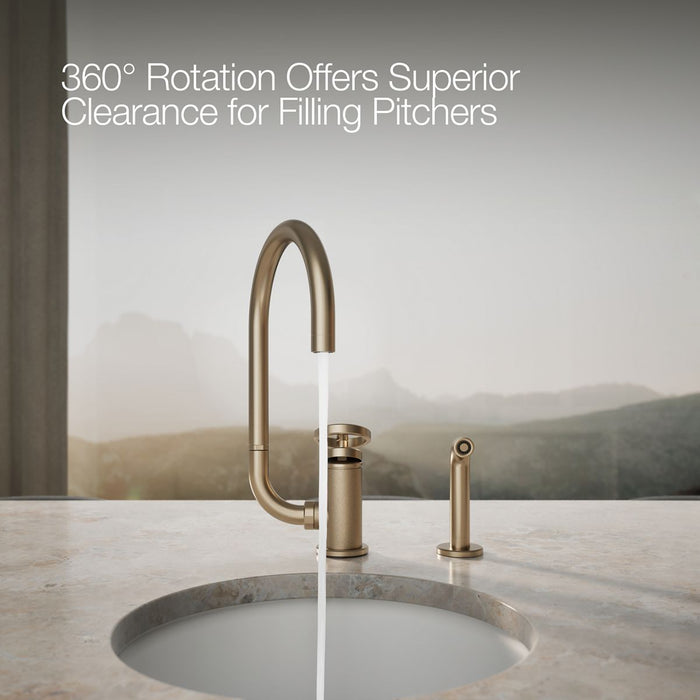 KOHLER K-28675-9 Billet Single-handle bar sink faucet with two-function extended-reach spout and side sprayer, vibrant...