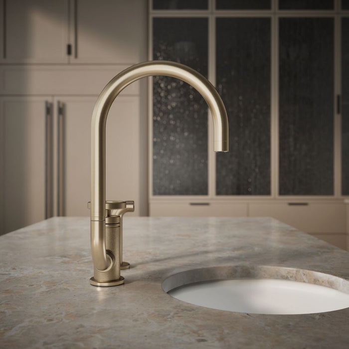KOHLER K-28675-9 Billet Single-handle bar sink faucet with two-function extended-reach spout and side sprayer, vibrant...