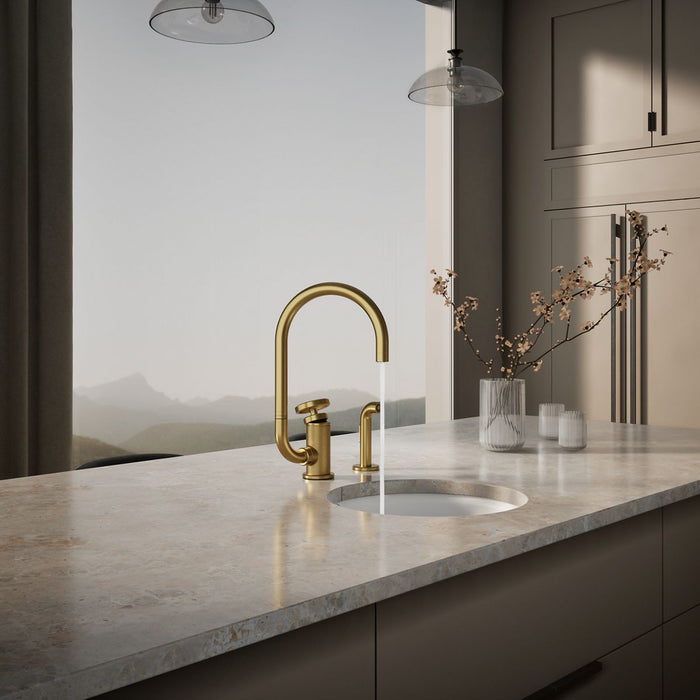 KOHLER K-28675-9 Billet Single-handle bar sink faucet with two-function extended-reach spout and side sprayer, vibrant...