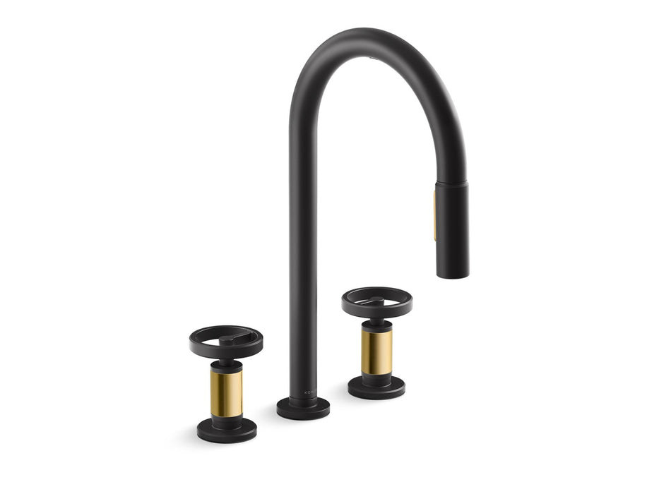 KOHLER K-28677-9RT2 Billet Touchless pull-down kitchen sink faucet with two-function sprayhead, matte black with brushed...