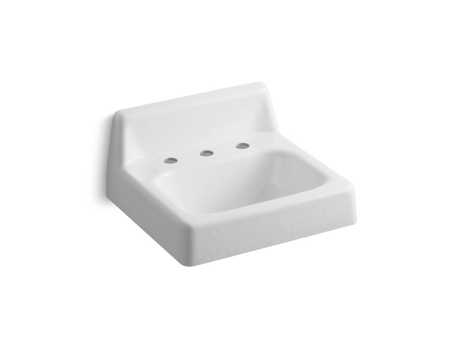KOHLER K-2868-0 K-2868 Hudson 20" x 18" Wall-mount Bathroom Sink with Widespread Faucet Holes and Lugs for Chair Carrier,...