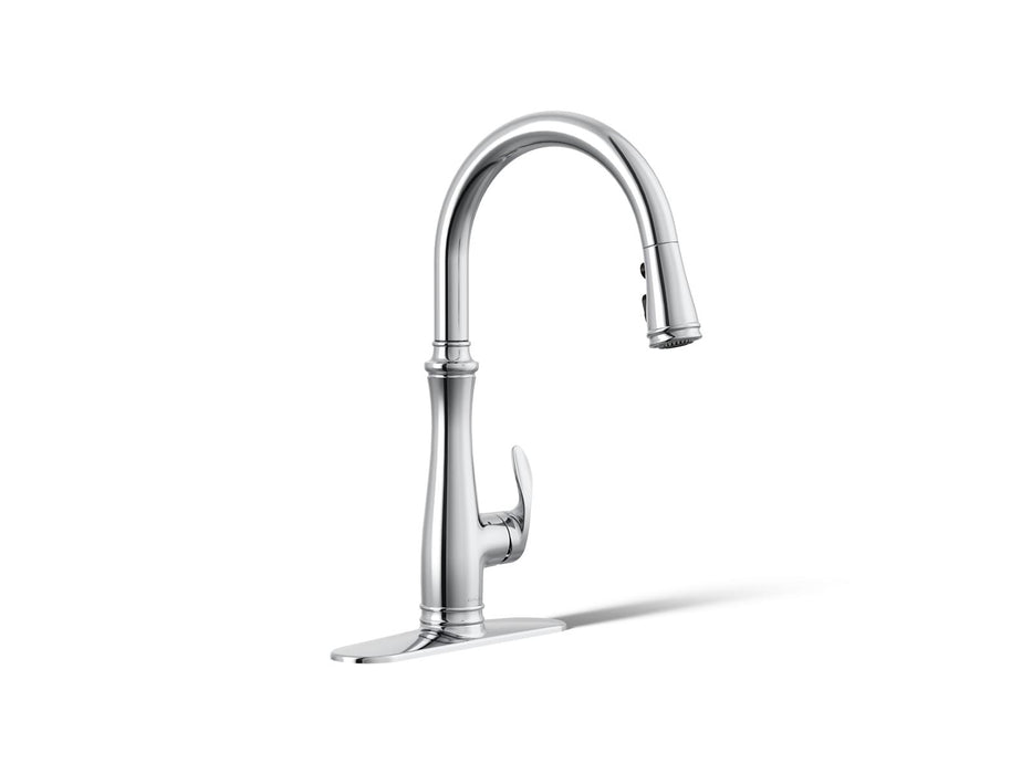 KOHLER K-29108 Bellera Touchless pull-down kitchen sink faucet with three-function sprayhead, polished chrome