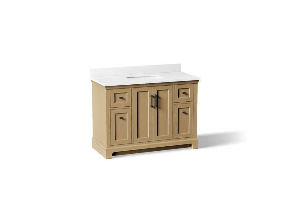 KOHLER K-29262-BD1 Charlemont 48" bathroom vanity cabinet with sink and quartz top, light oak