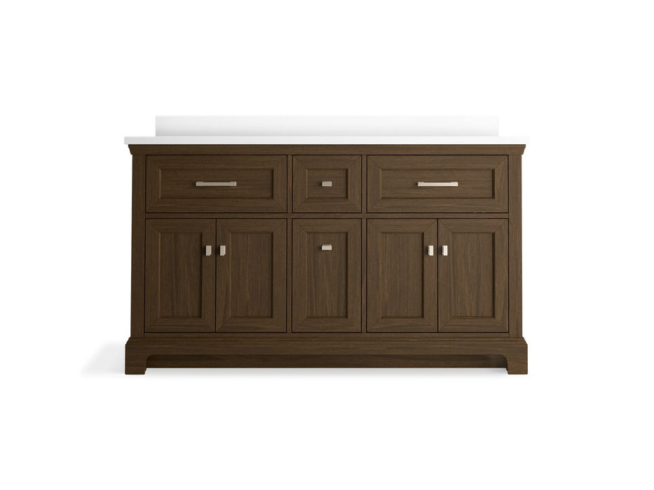 KOHLER K-29263-BD1 Charlemont 60" bathroom vanity cabinet with sinks and quartz top, draper oak - view 2