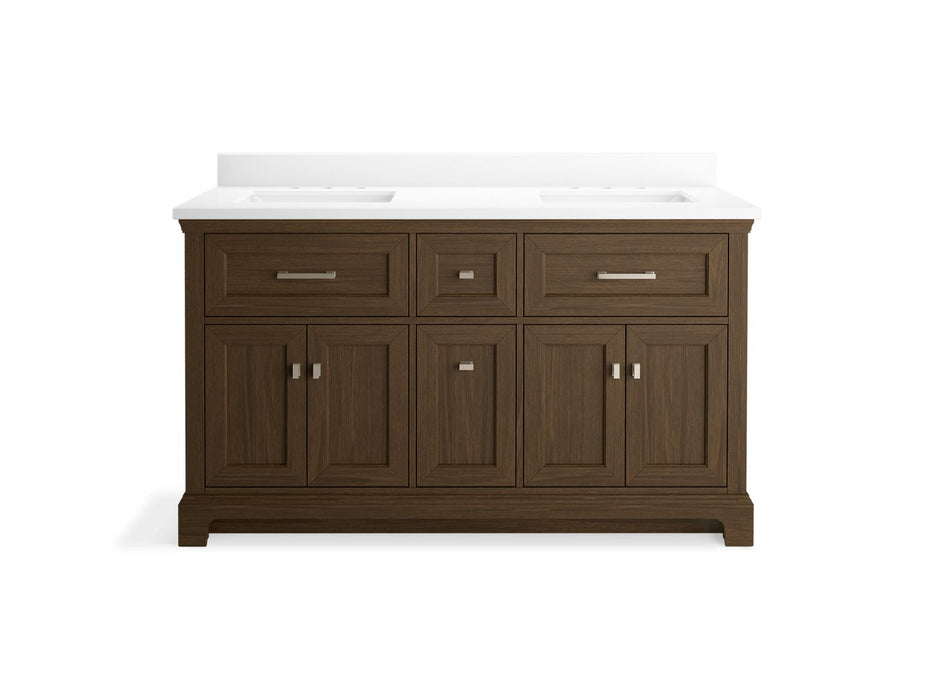 KOHLER K-29263-BD1 Charlemont 60" bathroom vanity cabinet with sinks and quartz top, draper oak - view 3