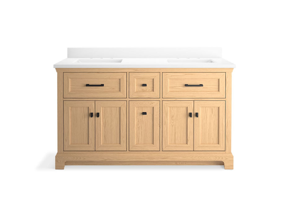 KOHLER K-29263-BD1 Charlemont 60" bathroom vanity cabinet with sinks and quartz top, light oak - view 4