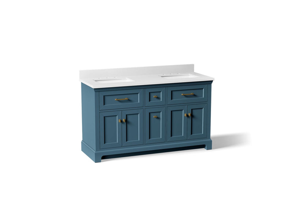 KOHLER K-29263-BD1 Charlemont 60" bathroom vanity cabinet with sinks and quartz top, tidal blue