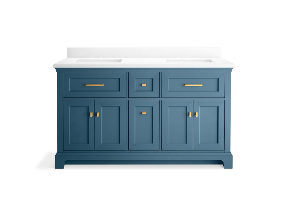 KOHLER K-29263-BD1 Charlemont 60" bathroom vanity cabinet with sinks and quartz top, tidal blue - view 4