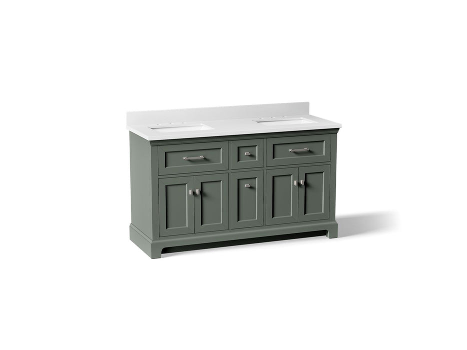 KOHLER K-29263-BD1 Charlemont 60" bathroom vanity cabinet with sinks and quartz top, umbral green