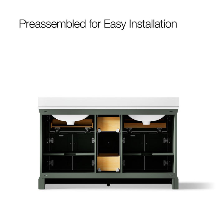 KOHLER K-29263-BD1 Charlemont 60" bathroom vanity cabinet with sinks and quartz top, umbral green - view 3