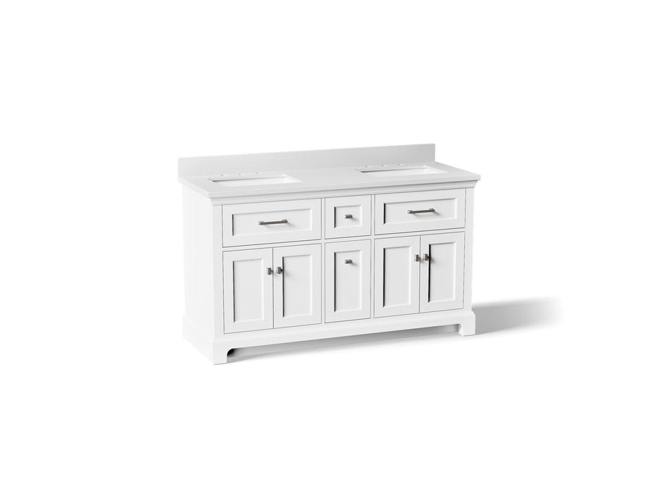 KOHLER K-29263-BD1 Charlemont 60" bathroom vanity cabinet with sinks and quartz top, white