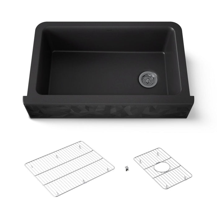 KOHLER K-29825 Cairn 34" undermount single-bowl farmhouse kitchen sink with faceted design, matte black - view 5