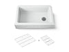 KOHLER K-29825 Cairn 34" undermount single-bowl farmhouse kitchen sink with faceted design, matte white