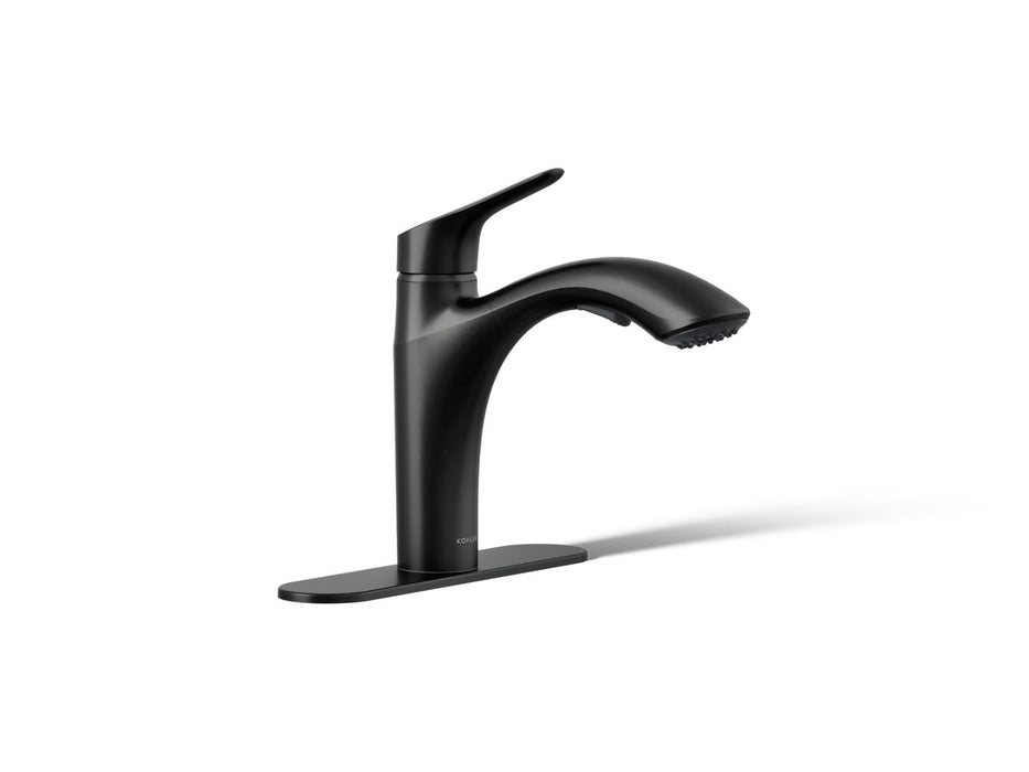 KOHLER K-30468 Rival Pull-out kitchen sink faucet with two-function sprayhead, matte black