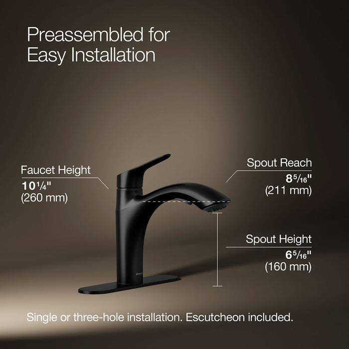 KOHLER K-30468 Rival Pull-out kitchen sink faucet with two-function sprayhead, matte black - view 5