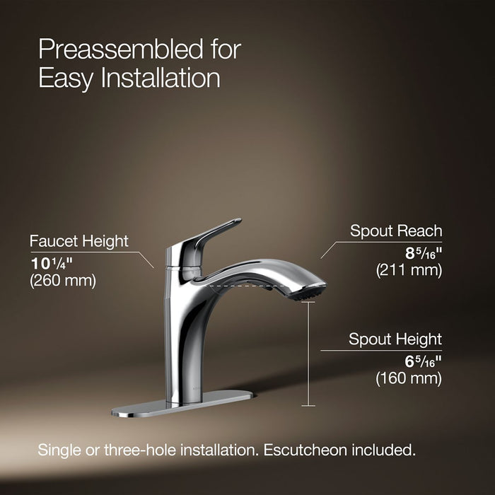 KOHLER K-30468 Rival Pull-out kitchen sink faucet with two-function sprayhead, polished chrome - view 5