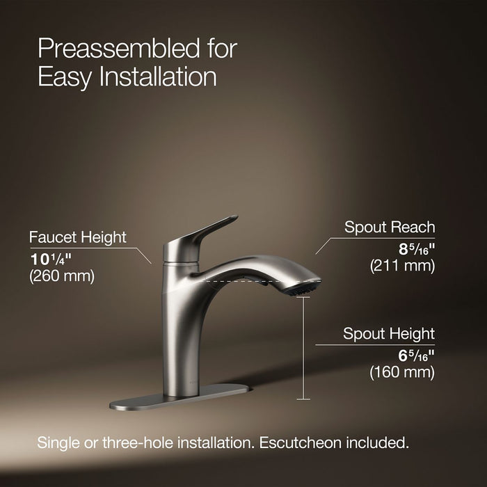 KOHLER K-30468 Rival Pull-out kitchen sink faucet with two-function sprayhead, vibrant stainless - view 5