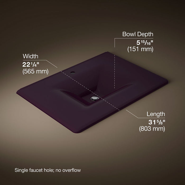 KOHLER K-3049-1 Iron/Impressions 31" Enameled cast iron vanity top with integrated rectangular sink, black plum - view 5