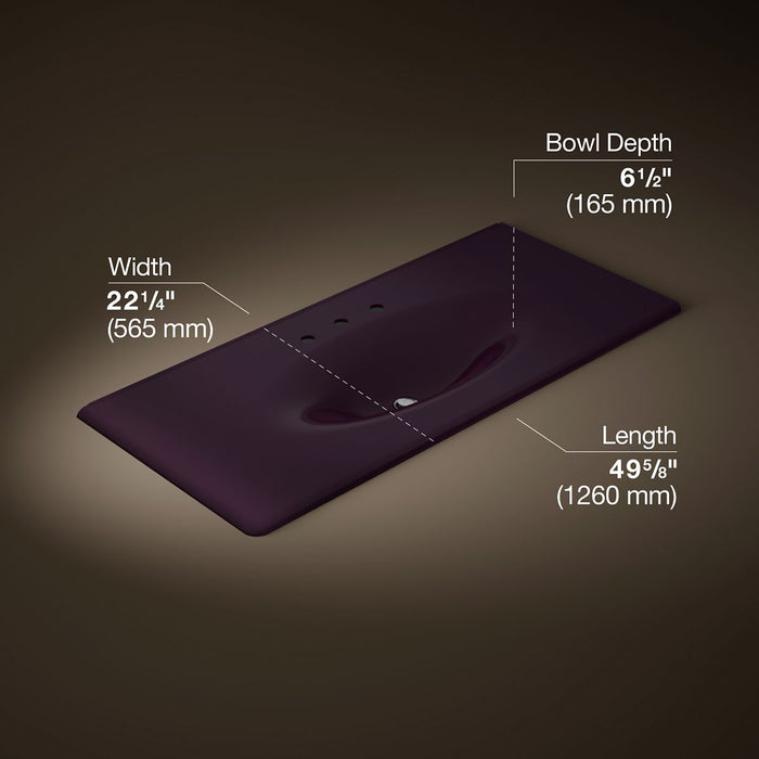 KOHLER K-3053-8 Iron/Impressions 49" Enameled cast iron vanity top with integrated oval sink, black plum - view 4