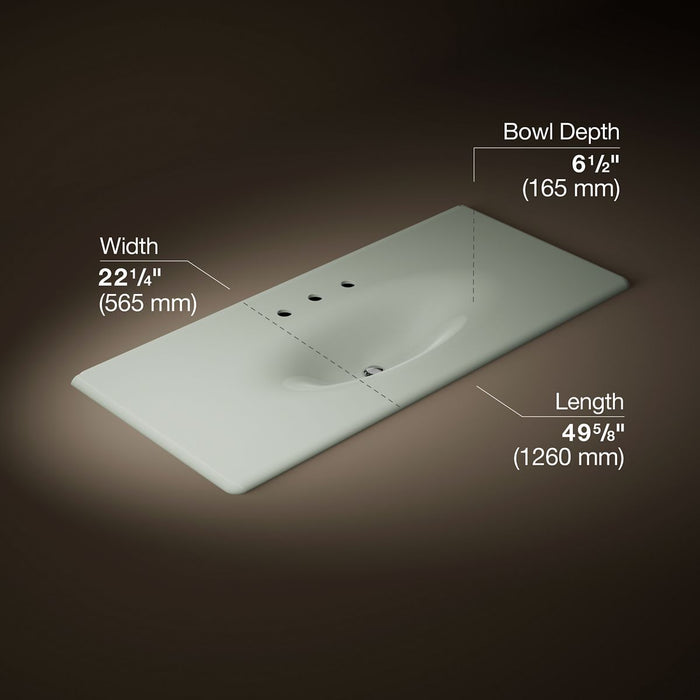 KOHLER K-3053-8 Iron/Impressions 49" Enameled cast iron vanity top with integrated oval sink