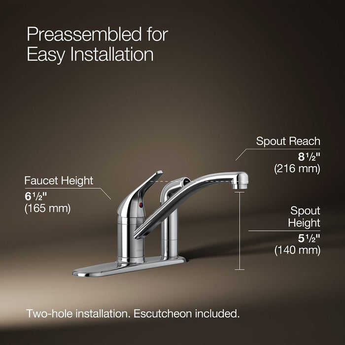 KOHLER K-30615 Jolt Single-handle kitchen sink faucet with side sprayer, polished chrome - view 3