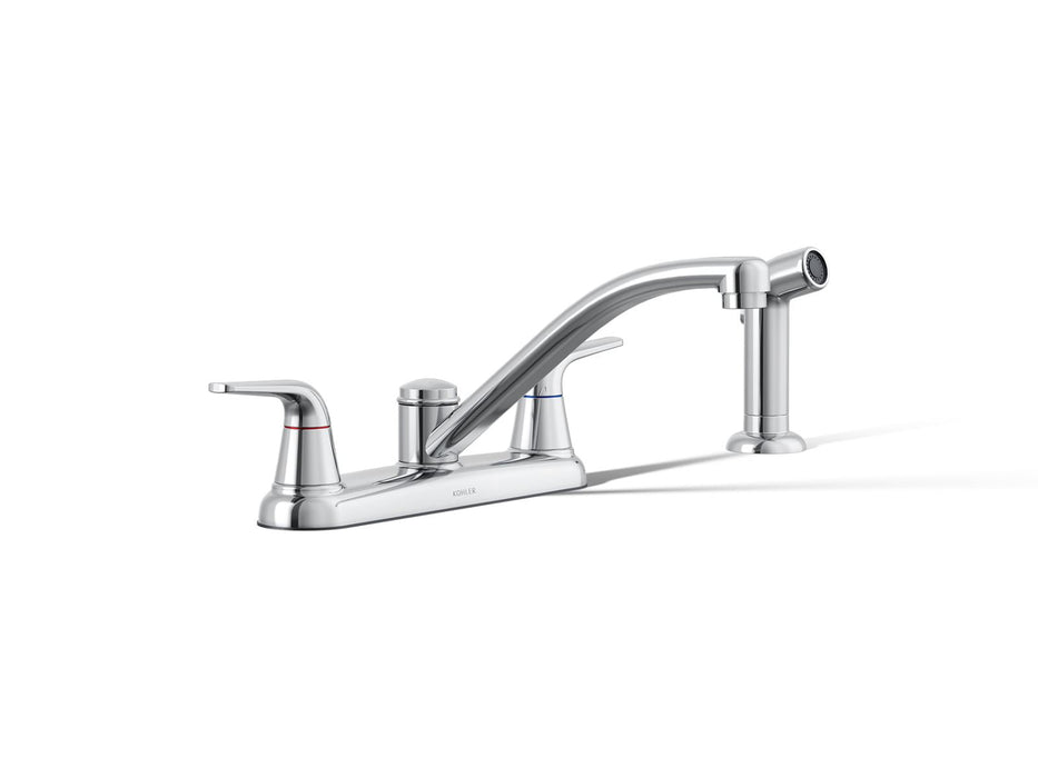 KOHLER K-30616 Jolt Two-handle kitchen sink faucet with side sprayer, polished chrome
