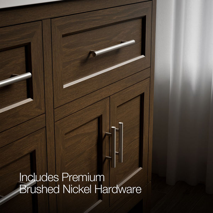 KOHLER K-31246-ASB Quo 60" Bathroom Vanity Cabinet with Sinks and Quartz Top, Draper Oak - Detail image of a product feature