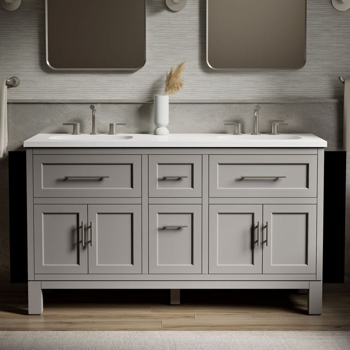 KOHLER K-31246-ASB Quo 60" Bathroom Vanity Cabinet with Sinks and Quartz Top, Mohair Grey - Shows close up detail of product 