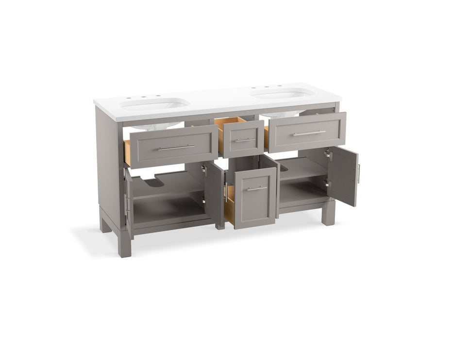 KOHLER K-31246-ASB Quo 60" bathroom vanity cabinet with sinks and quartz top