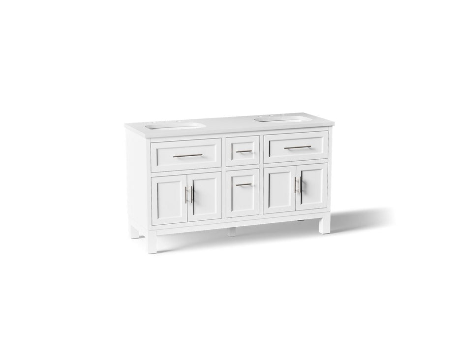 KOHLER K-31246-ASB Quo 60" bathroom vanity cabinet with sinks and quartz top