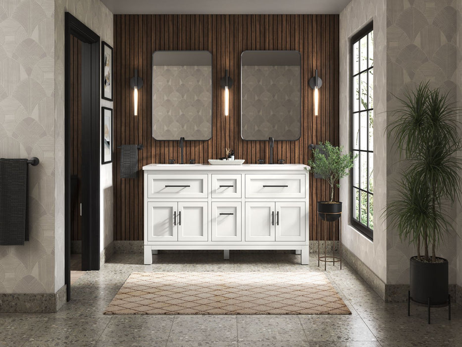 KOHLER K-31246-ASB Quo 60" bathroom vanity cabinet with sinks and quartz top