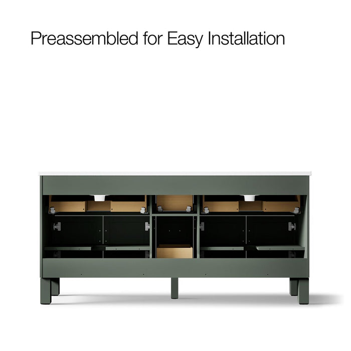 KOHLER K-31247-ASB Quo 72" Bathroom Vanity Cabinet with Sinks and Quartz Top, Umbral Green - back view of product
