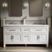 KOHLER K-31247-ASB Quo 72" Bathroom Vanity Cabinet with Sinks and Quartz Top, White - Shows close up detail of product in roo