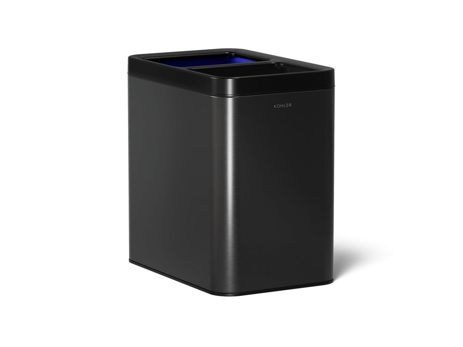 KOHLER K-31315 5-3/4-gallon dual-compartment open-top trash can, black stainless