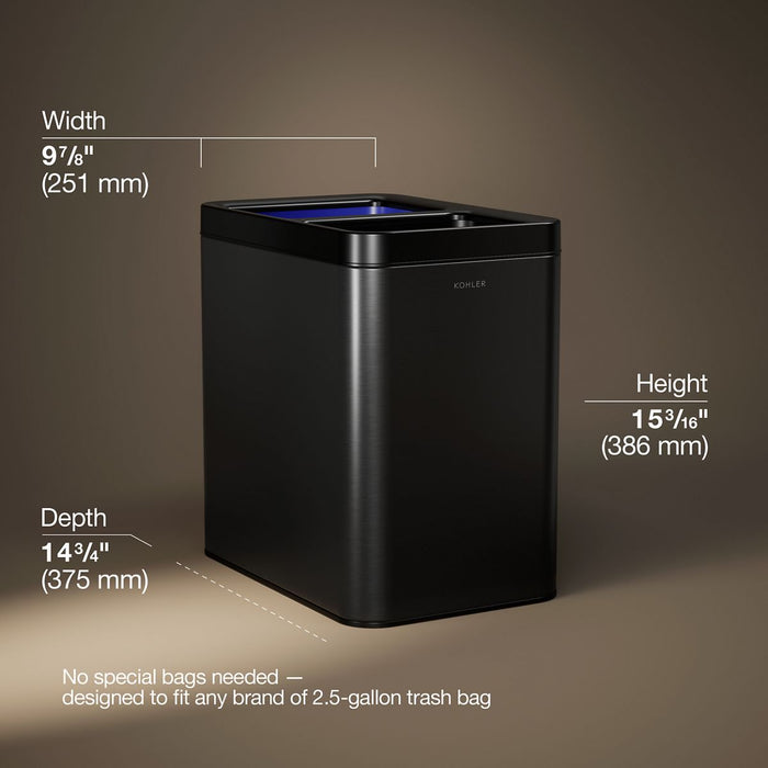KOHLER K-31315 5-3/4-gallon dual-compartment open-top trash can, black stainless - view 2