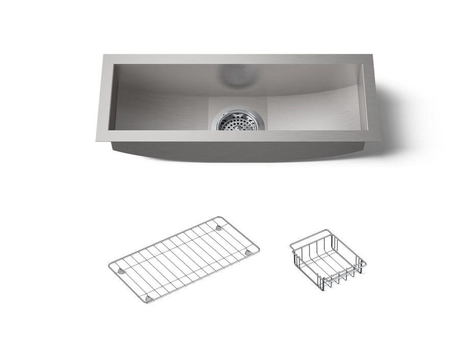 KOHLER K-3154-NA Undertone 22" x 8-1/4" x 5-1/4" Undermount single-bowl trough kitchen sink, includes wire basket and...