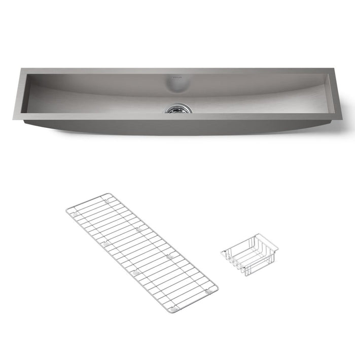 KOHLER K-3156-NA Undertone 43" x 8-1/4" x 6-5/16" Undermount single-bowl trough kitchen sink, includes wire basket and...