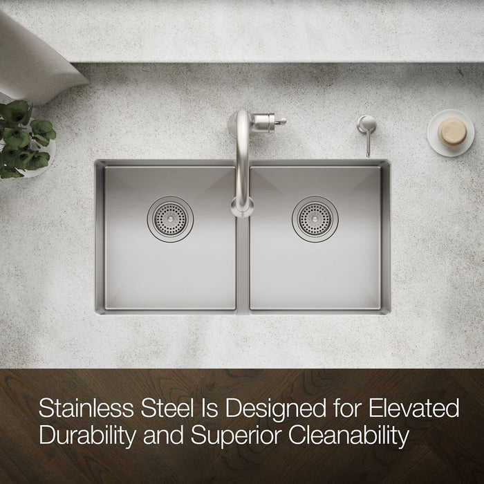 KOHLER K-33154 Strive 29-1/2" undermount double-bowl kitchen sink, stainless steel - view 5