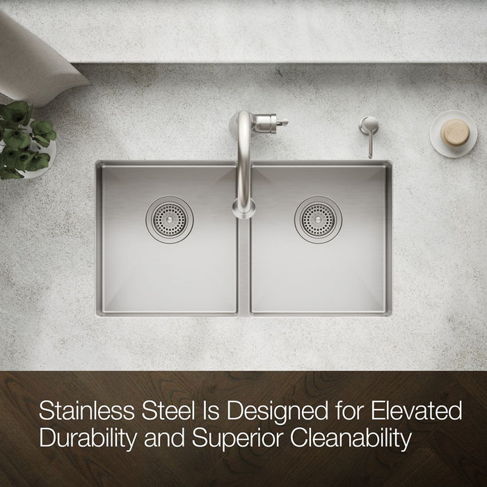 KOHLER K-33155 Strive 29-1/2" undermount double-bowl kitchen sink, stainless steel - view 5